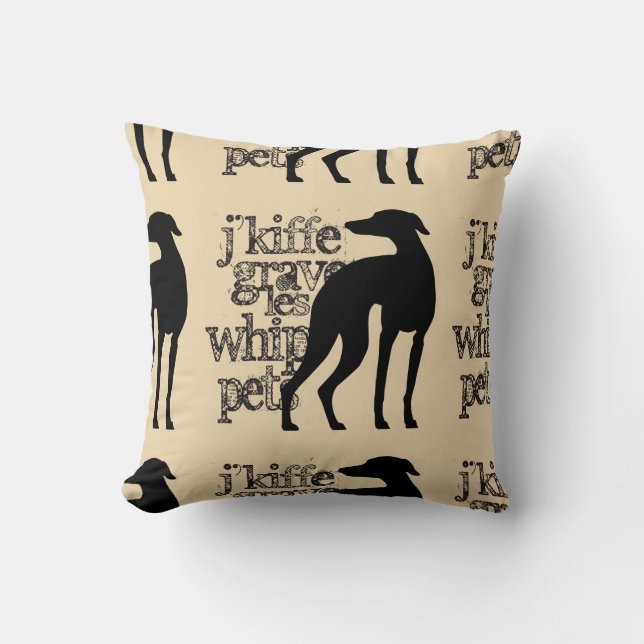 Coussin Whippet Kiffé (noir) (Recto)