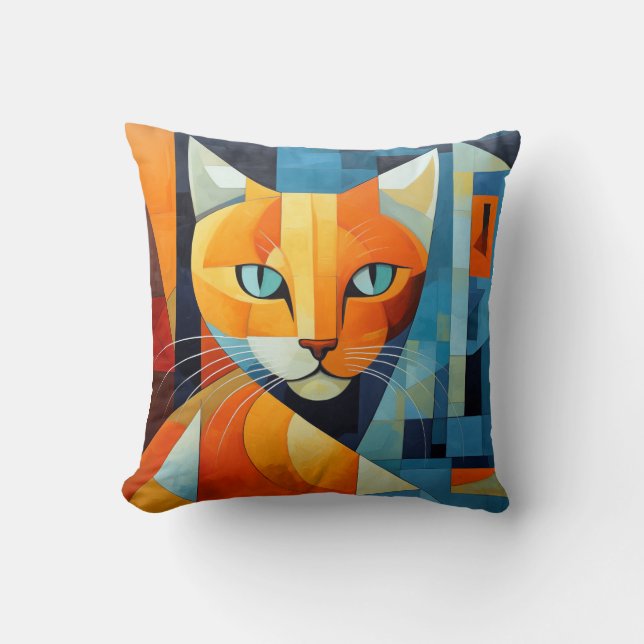 Coussin Whiskers Abstraits : Chat orange (Recto)