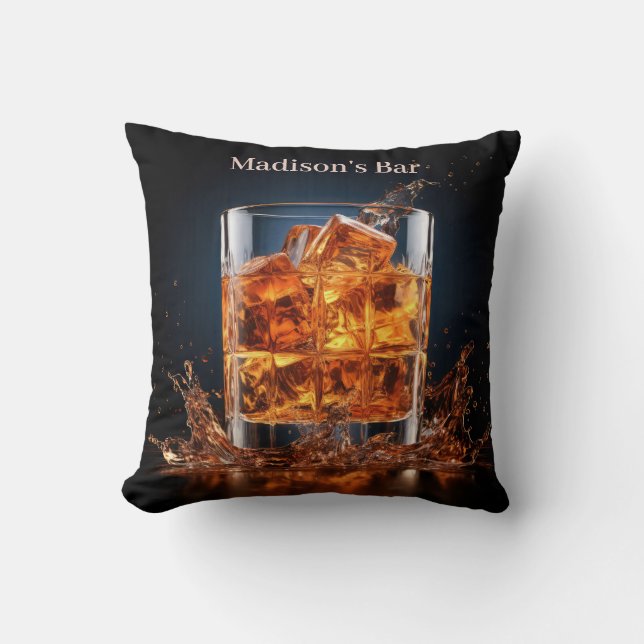 Coussin Whiskey De Nom Personnalisé Sur Les Rochers (Recto)