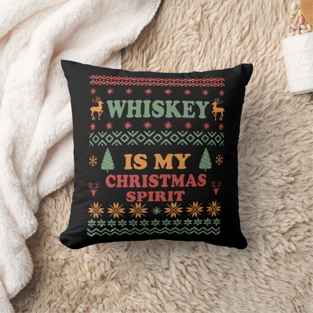 Coussin Whiskey est mon esprit de noël drôle pull moche (Couverture)