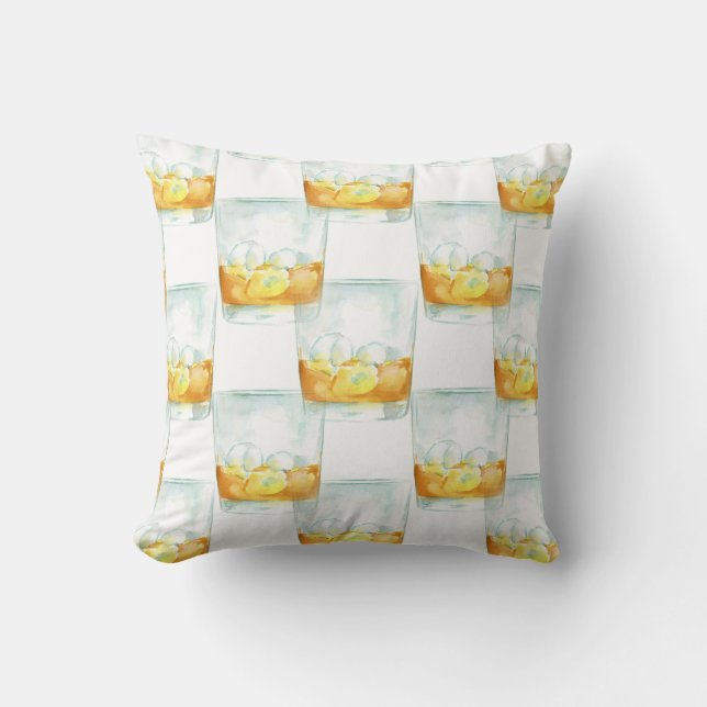 Coussin Whisky écossais aquarelle sur des glaçons (Recto)