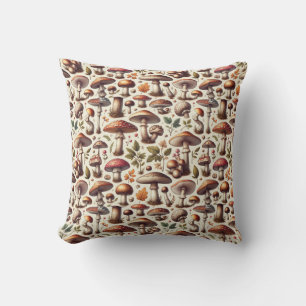 Coussin Whispering Woods : Motif de champignons sans soudu