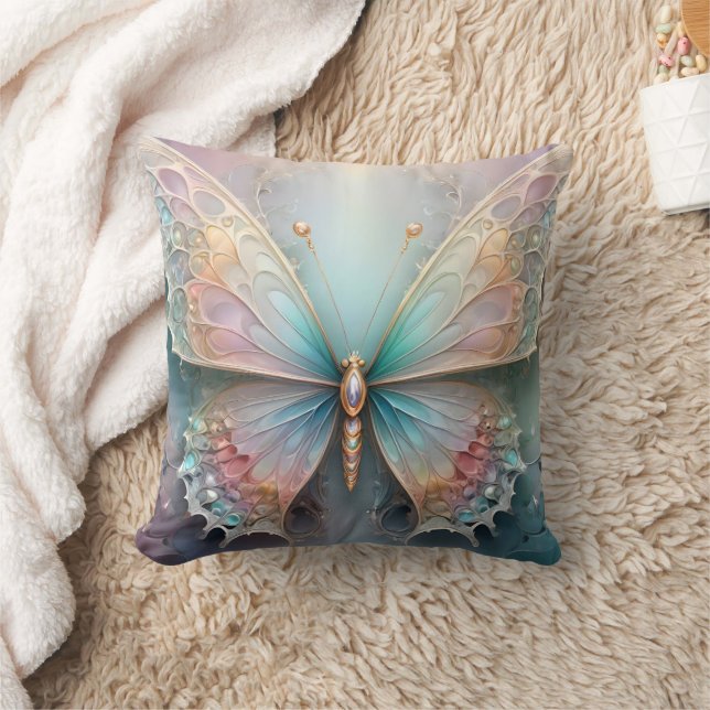 Coussin Whispers of Color : Pastel Fractal Butterfly Dream (Couverture)