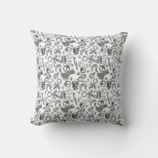 Coussin Whispers Of Nature Black Grey Vintage Botanique