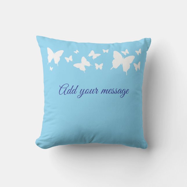 Coussin White and Blue Butterfly Personalised Cushion Gift (Recto)