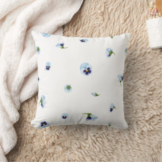 Coussin White Blue Purple Japanese Pansy Floral Pattern