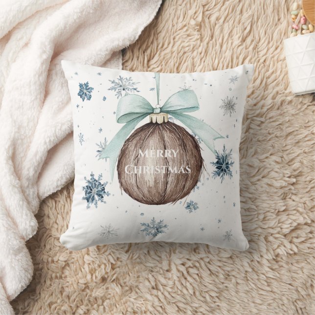 Coussin White Blue Snowflakes Christmas Coconut Bow (Couverture)