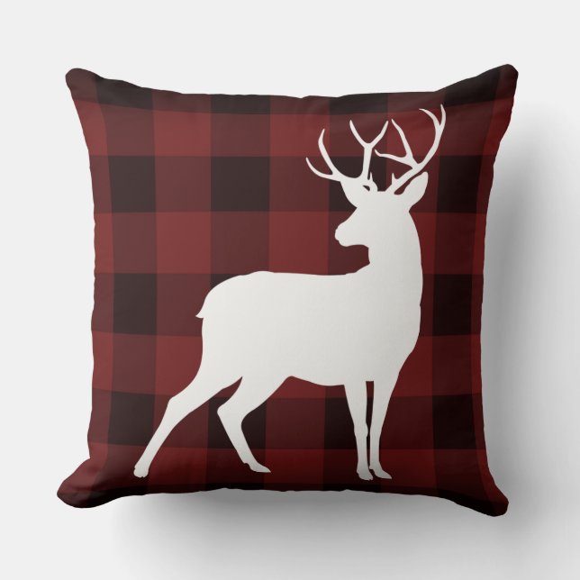 Coussin White Buck Buffalo Plaid Motif Rustique Noël (Recto)