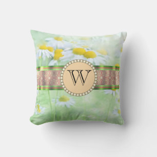 Coussin White Daisy's in Green Meadow Monogramme