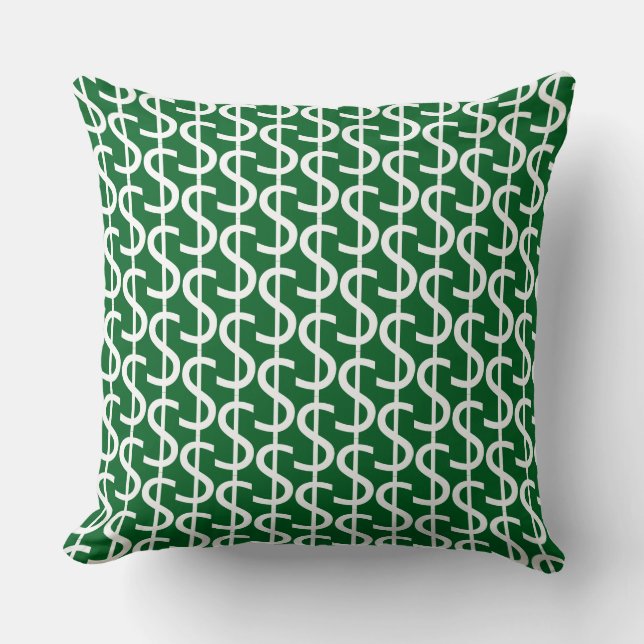 Coussin White Dollar $igns Repeat  Rich Green Decorative (Recto)