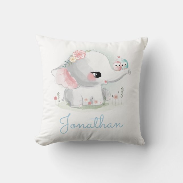 Coussin White Elephant Simple Garçon Blue Nursery (Recto)
