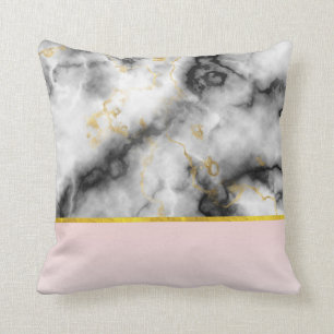 Coussin White Gray Marble with Gold Ribbon