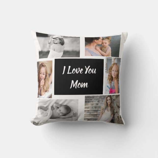 Coussin White I Love You Mom Family Photo Collage (Recto)