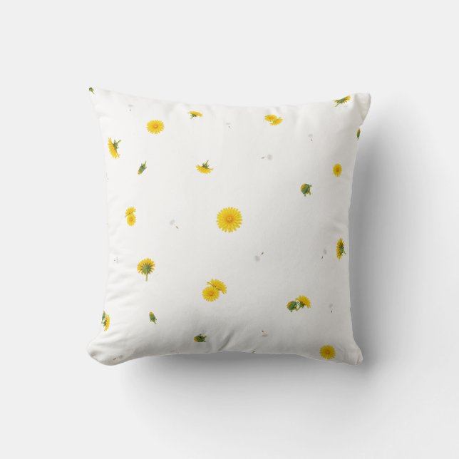 Coussin White Japanese Dandelion Floral Pattern (Recto)