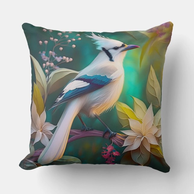 Coussin White Tufé Turquoise Wing Jay Imaginaire Bird (Recto)
