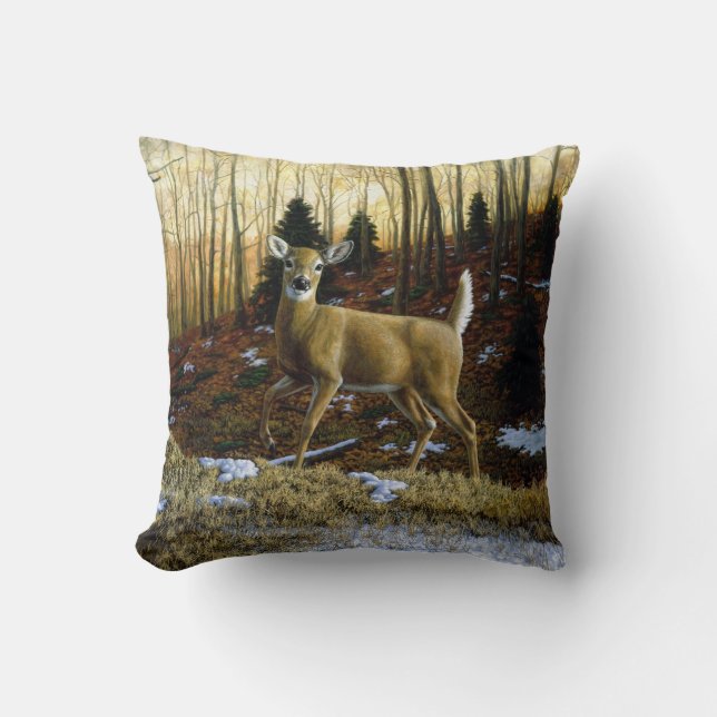 Coussin Whitetail Deer Doe dans la forêt d'automne (Recto)