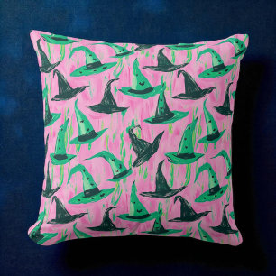 Coussin Wicked Witch Vibe Rose Vert & Black Witch Casquett