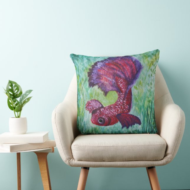 Coussin Wild Betta fish watercolor contemporany art (Chaise)