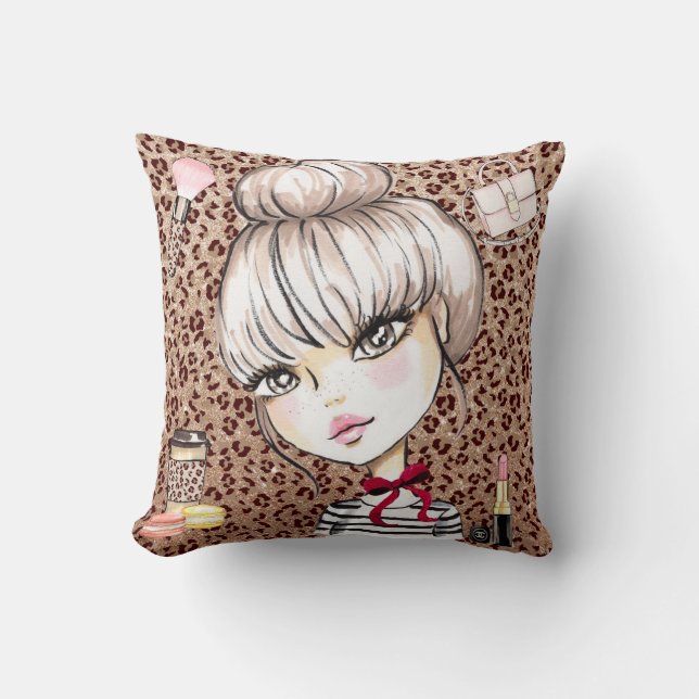 Coussin Wild Glam chef fille Leopard parties scintillant J (Recto)