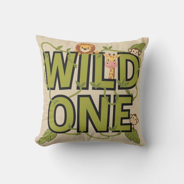 Coussin Wild One Jungle Thème Anniversaire Design (Recto)