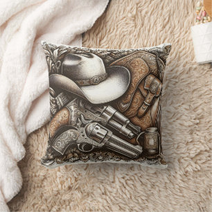 Coussin Wild West avec Cowboy Casquette et armes à feu