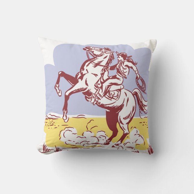 Coussin Wild West Cowgirl : Dessin Vintage Line. (Recto)