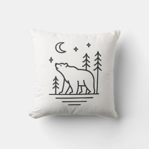 Coussin Wilderness Bear Under the Moon Decorative Pillow