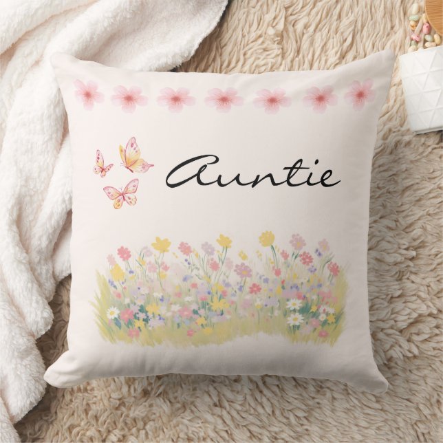Coussin Wildflower Butterfly Auntie Throw Pillow Gift (Couverture)