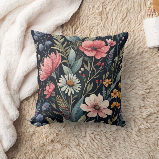 Coussin Wildflowers Botanical Inspiration Black (Couverture)