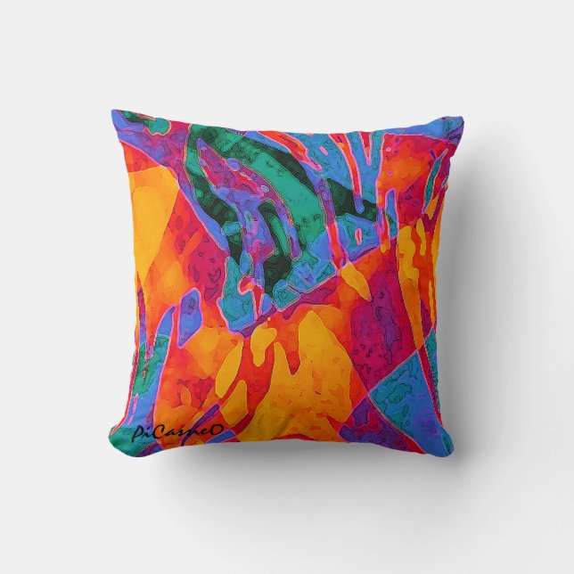 Coussin Wildly Colorful Abstract Art Pillow by PiCassieO (Recto)