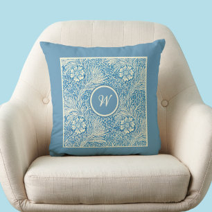 Coussin William Morris Blue Marigold Motif avec initial