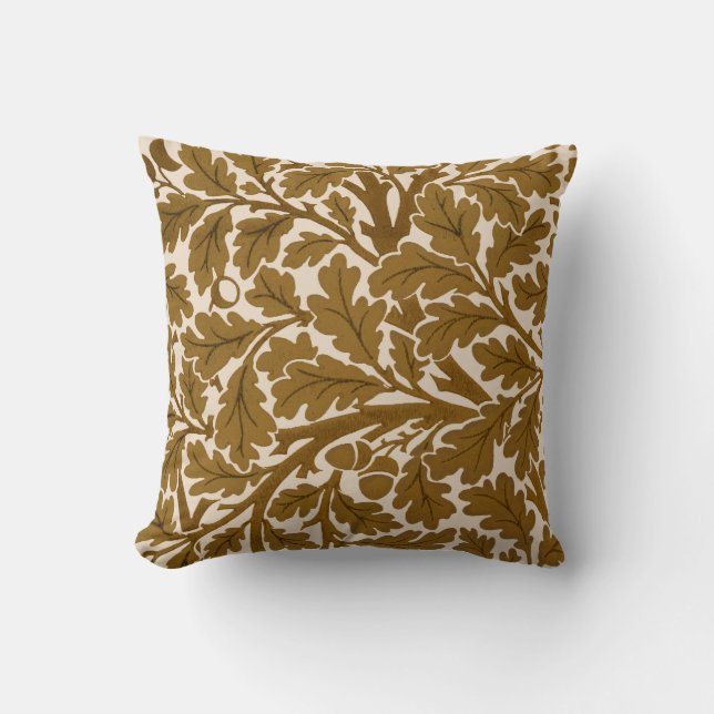 Coussin William Morris Chêne Feuilles, Café Brown et Beige (Recto)