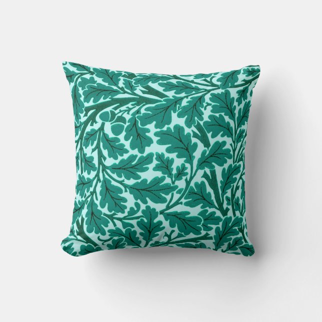 Coussin William Morris Chêne Feuilles, Turquoise & Aqua (Recto)