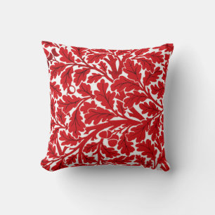 Coussin William Morris Feuilles de chêne, rouge profond et
