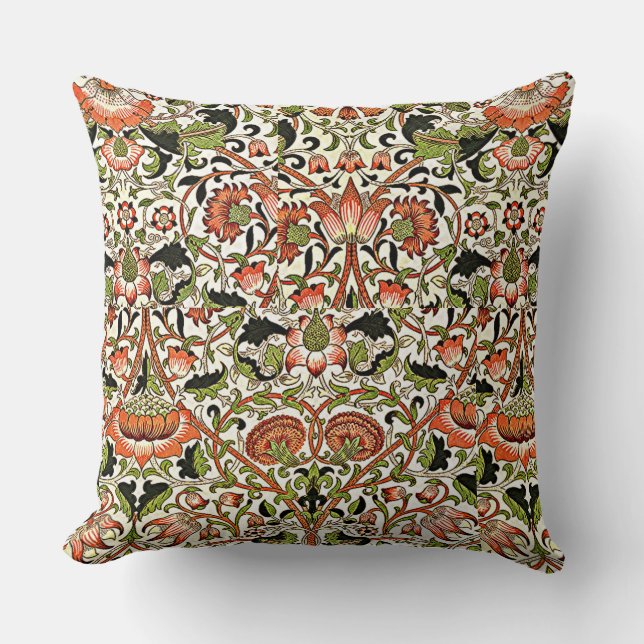 Coussin William Morris Fleurs Lodden Foliage Vert rose (Recto)
