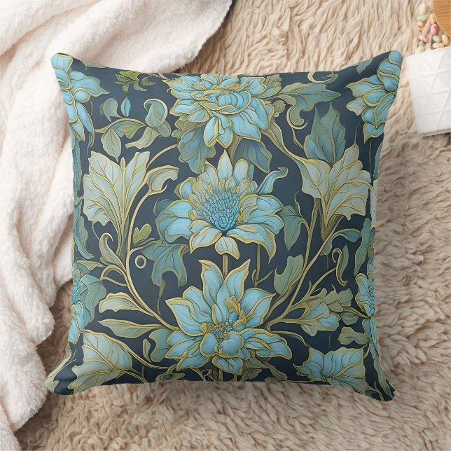 Coussin William Morris Fleurs Turquoises (Couverture)