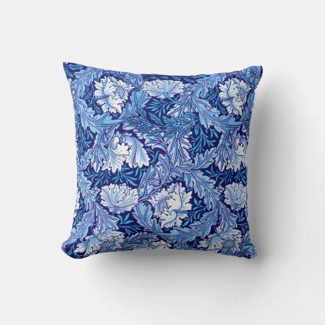 Coussin William Morris floral, bleu de cobalt et blanc (Recto)