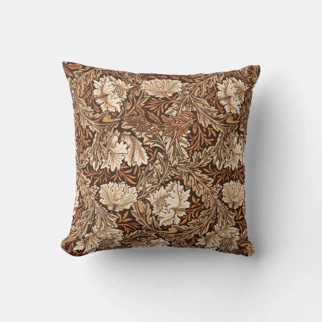 Coussin William Morris floral, brun chocolat et beige (Recto)