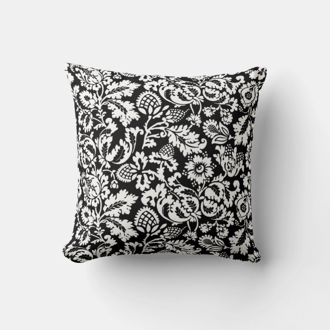 Coussin William Morris Floral Damask, Black and White (Recto)