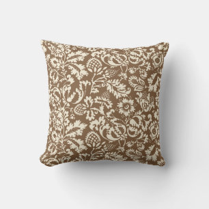 Coussin William Morris Floral Damask, Taupe Tan and Beige