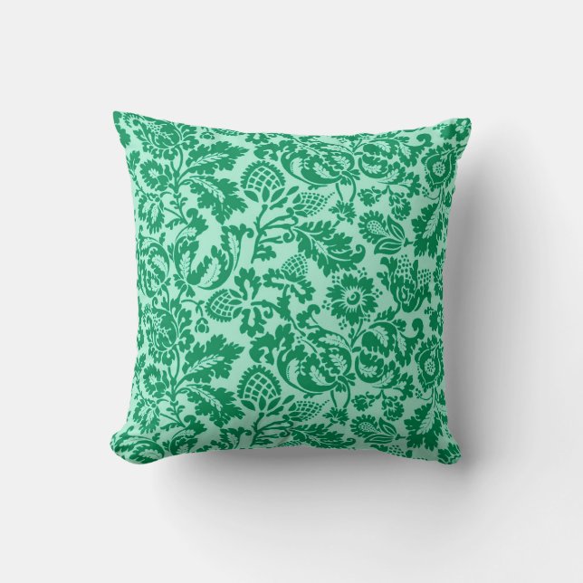 Coussin William Morris Floral Damask, Turquoise and Aqua (Recto)