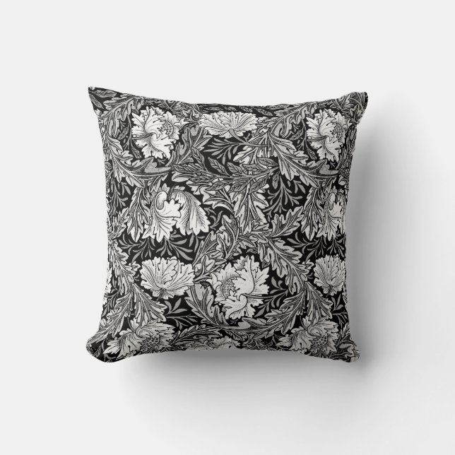 Coussin William Morris floral, noir, blanc et gris/gris (Recto)