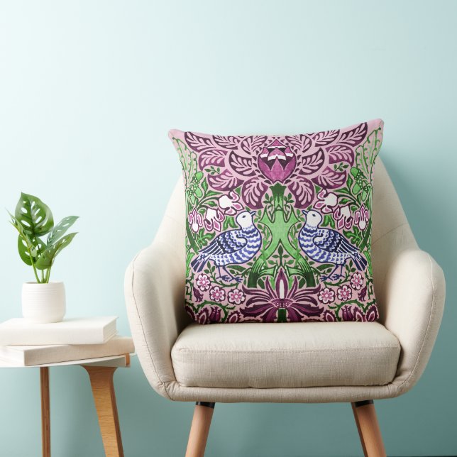 Coussin William Morris Folk Art Oiseaux Fleurs Acorns (Chaise)