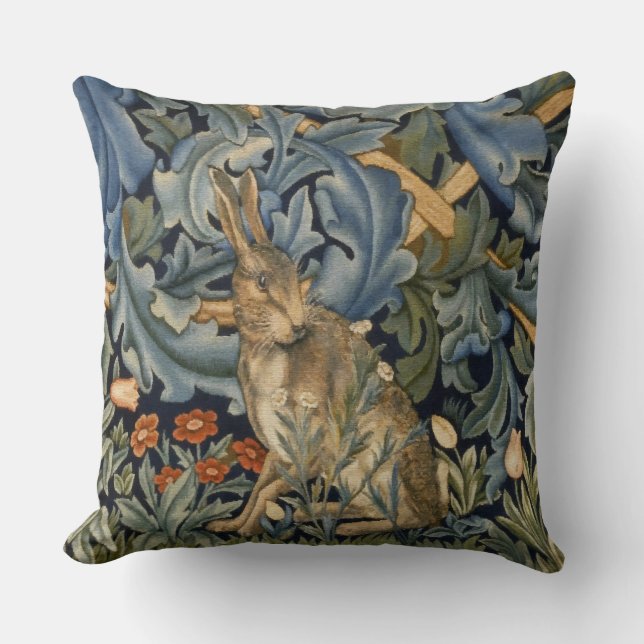 Coussin William Morris Forest Rabbit Floral Art Nouveau (Recto)