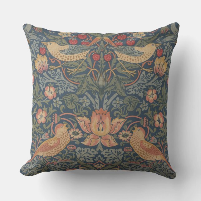 Coussin William Morris Fraise Voleurs Oiseaux (Recto)