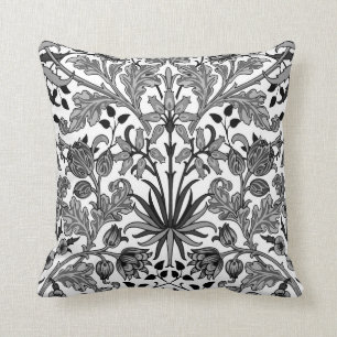 Coussin William Morris Hyacinth Imprimer, gris, noir et bl