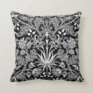 Coussin William Morris Hyacinth Imprimer, noir et blanc