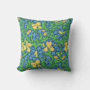 Coussin William Morris Irises, jaune et bleu de cobalt