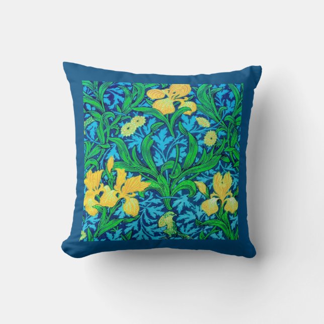 Coussin William Morris Irises, jaune et bleu de cobalt (Recto)