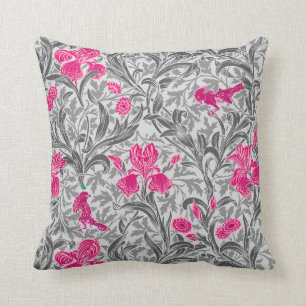 Coussin William Morris Irises, rose et gris argenté